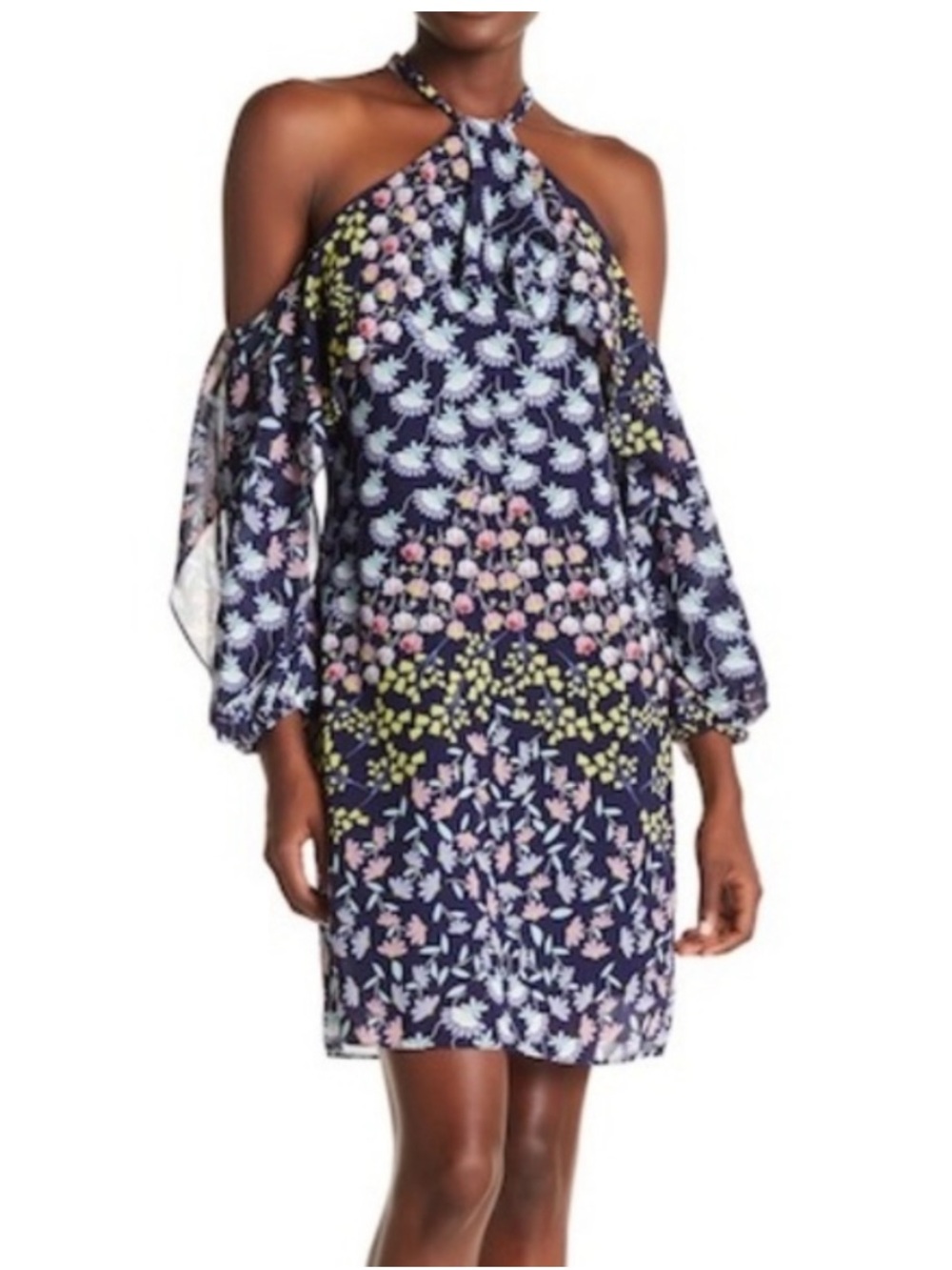 NWT - Nanette Lepore Dark Navy Floral Print Dress with Pastel Blossoms